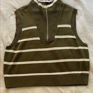 Talbots Olive Green and Cream Zip-Up Sweater Vest
